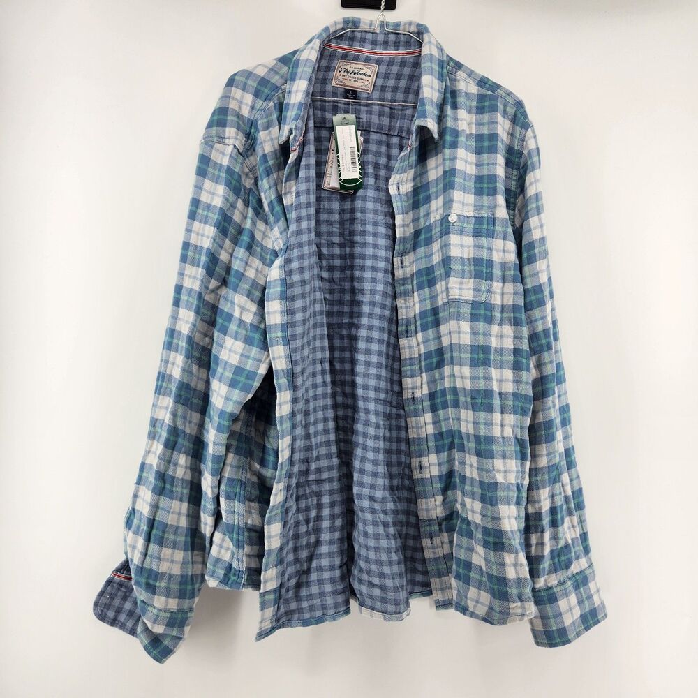 Flag & Anthem Men's Large Blue Double Layer Long Sleeve‎ Plaid Shirt NWT
